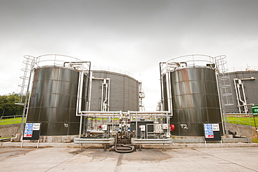 Biodigesters at United Utilities' Daveyhulme plant which processes all of Manchester's sewage, Manchester, England, United Kingdom, Europe