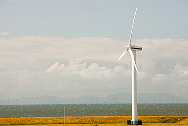 An onshore wind turbine on the outskirts of Workington, Cumbria, England, United Kingdom, Europe