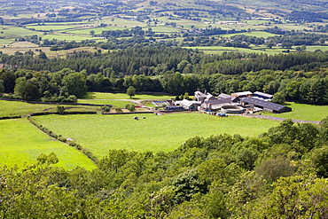 Barrowfield Farm underneath Scout Scar on the outskirts of Kendal, looking towards the Lake District mountains, Cumbria, England, United Kingdom, Europe