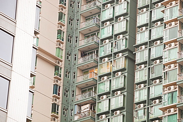 Flats in Kowloon, Hong Kong with air conditioning units, China, Asia