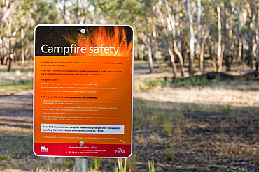 A campfire safety sign in the Barmah Forest near Echuca, Victoria, Australia, Pacific