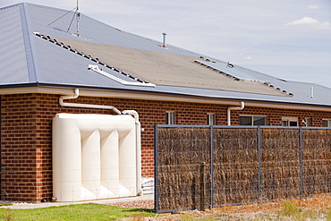 Solar water heaters on a house roof near Echuca, Victoria, Australia, Pacific