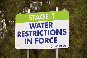 Sign about water restrictions near Echuca, Victoria, Australia, Pacific