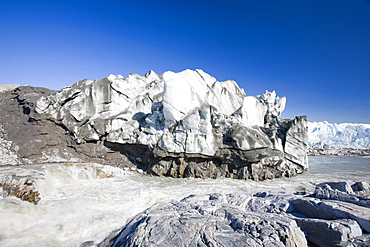 The Russell Glacier draining the Greenland icesheet inland from Kangerlussuaq on Greenland's west coast, Greenland, Polar Regions