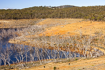 Lake Eucumbene in the Snowy Mountains has fallen to very low levels after 15 years of drought, New South Wales, Australia, Pacific