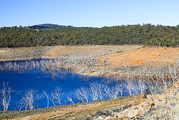 Lake Eucumbene in the Snowy Mountains has fallen to very low levels after 15 years of drought, New South Wales, Australia, Pacific