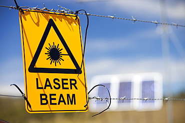 A warning sign about laser beams as part of a scientific study, Snowy mountains, New South Wales, Australia, Pacific