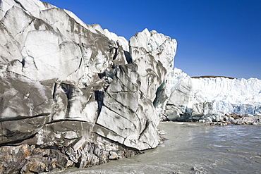 The Russell Glacier draining the Greenland icesheet inland from Kangerlussuaq on Greenland's west coast, Greenland, Polar Regions