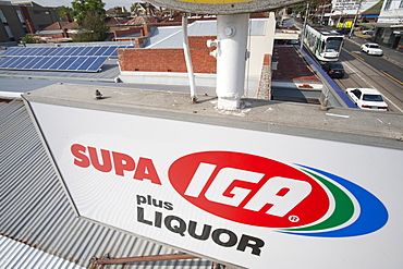 Solar panels on the roof of the Super AIG Supermarket, on Glenferries road in Hawthorn, Melbourne, Victoria, Australia, Pacific