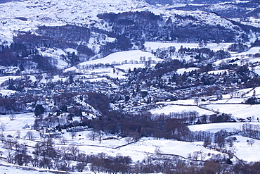 Ambleside covered in snow from Wansfell in the Lake District, Cumbria, England, United Kingdom, Europe