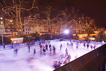 An ice skating rink outside the Natural History Museum in South Kensington, London, England, United Kingdom,  Europe