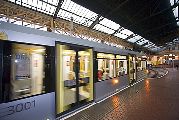 New Metro Trams in Manchester city centre,England, United Kingdom, Europe