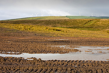 Hagshaw Hill wind farm above an abandoned open cast coal mine in Douglas, Lanarkshire, Scotland, United Kingdom, Europe