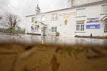 The Water Edge Hotel in Ambleside flooded out when Lake Windermere reached its highest ever recorded level, Ambleside, Lake District, Cumbria, England, United Kingdom, Europe