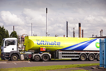 Petrol tankers at the Ineos oil refinery in Grangemouth, Scotland, United Kingdom, Europe