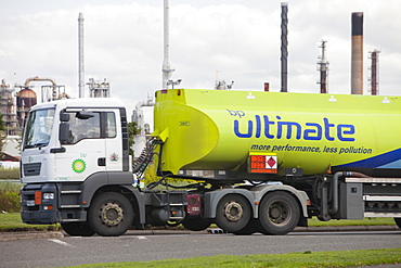 Petrol tankers at the Ineos oil refinery in Grangemouth, Scotland, United Kingdom, Europe