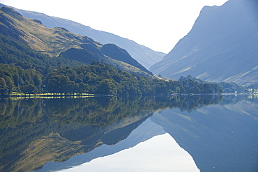 Reflections in Buttermere lake in the Lake District National Park, Cumbria, England, United Kingdom, Europe