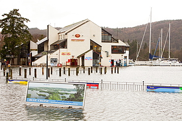 Bowness on Windermere flooded when the Lake burst its banks, Lake District, Cumbria, England, United Kingdom, europe