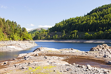 Thirlmere reservoir with a hosepipe ban in effect in the North West, Lake District, Cumbria, England, United Kingdom, Europe