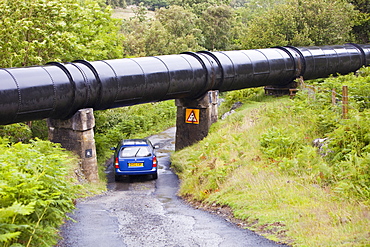 The pipe carrying water from Coedty reservoir to Dolgarrog Hydro Power Station in Snowdonia, North Wales, United Kingdom, Europe