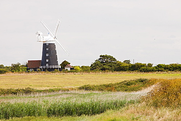 A windmill at Burnham Overy Staithe in North Norfolk, Norfolk, England, United Kingdom, Europe