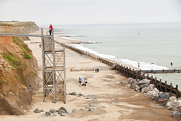 Steps that are the only way to access the beach following recent erosion, Happisburgh, North Norfolk, England, United Kingdom, Europe