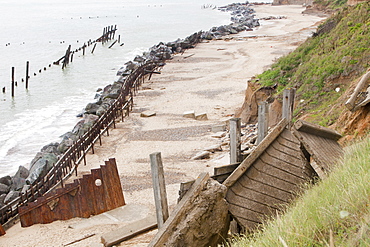 Ramp in the foreground used to be the lifeboat launching ramp until it was destroyed by coastal erosion, Happisburgh, North Norfolk, England, United Kingdom, Europe