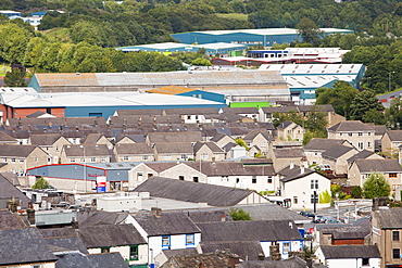 Houses and industrial estate on the outskirts of Clitheroe, Lancashire, England, United Kingdom, Europe