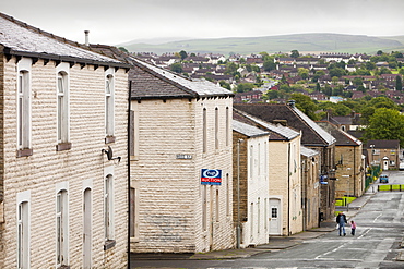 Boarded up terraced houses that have been compulsorily purchased for demolition in the Burnley Wood area of Burnley, Lancashire, England, United Kingdom, Europe