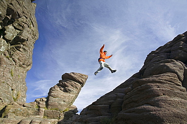 A climber on Stac Pollaidh in Assynt, Sutherland, Scotland, United Kingdom, Europe