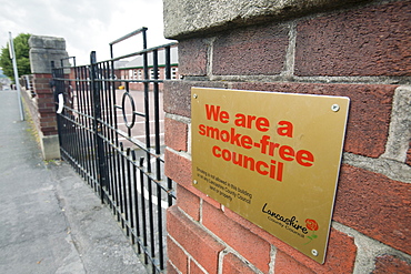 A smoke free sign outside Ribblesdale School in Clitheroe, Lancashire, England, United Kingdom, Europe