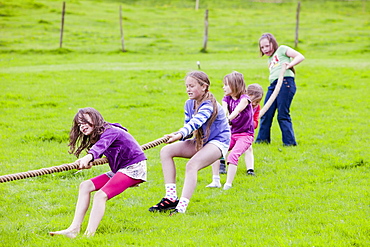 The childrens tug of war at the Rusland Vale Horticultural society annual show, Rusland, South Cumbria, England, United Kingdom, Europe