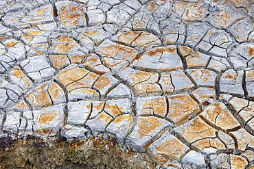 Mud cracks on the side of a geothermal hot spring in Hengill, Iceland, Polar Regions