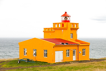 A remote lighthouse at Saudanes, near Siglufjordur in Icelands far north, just south of the Arctic circle, Iceland, Polar Regions