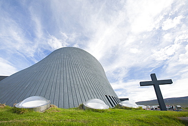 A church in Blonduos, Northern Iceland built to resemble a volcanic crater, Iceland, Polar Regions