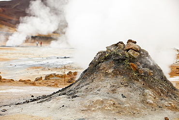 Fumaroles emitting steam in the geothermal area of Hverir near Myvatn, northern Iceland, Polar Regions