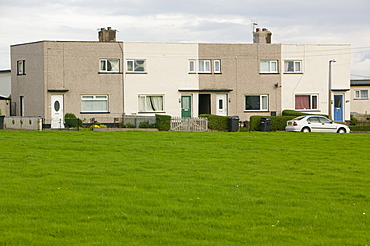 Flat roofed council houses near Workington, Cumbria, England, United Kingdom, Europe