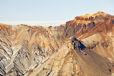 Blatindur peak seen from Kristiartindar with the Vatnajokull ice cap beyond, Iceland, Polar Regions