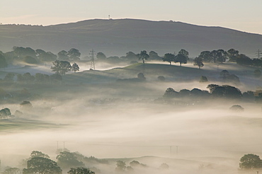 Morning mist over the Kent Valley near Kendal, Cumbria, England, United Kingdom, Europe