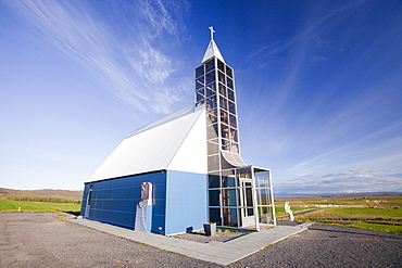 A church with a glass tower near Geysir in Iceland, Polar Regions