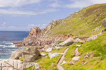 The South West Coast Path, a long distance footpath near Sennen, Cornwall, England, United Kingdom, Europe