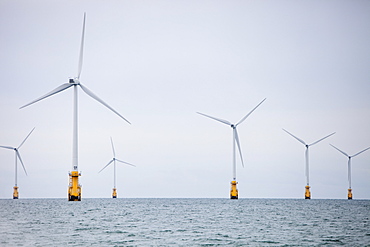 An offshore wind farm off Walney Island, Barrow in Furness, Cumbria, England, United Kingdom, Europe