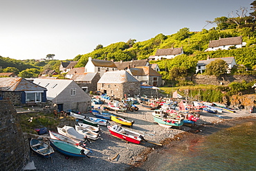 Fishing boats in the picturesque fishing village of Cadgwith on the Lizard, Cornwall, England, United Kingdom, Europe