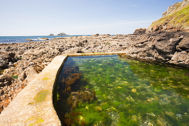 A tidal swimming pool at Priests Cove on Cape Cornwall, Cornwall, England, United Kingdom, Europe