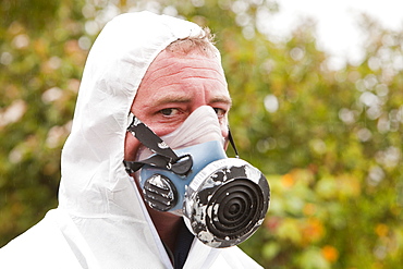 A specialist asbestos removal company removing asbestos from a shed roof in Ambleside, Cumbria England, United Kingdom, Europe