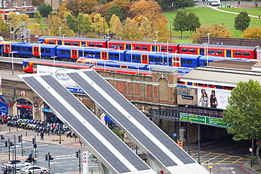 Vauxhall bus station owned by Transport for London, seen from the top of St. George's Wharf, London, England, United Kingdom