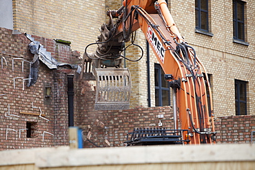 A building being demolished near the Angel tube in London, England, United Kingdom, Europe