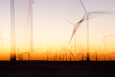 Dawn over Whitlee wind farm on Eaglesham Moor just south of Glasgow in Scotland, United Kingdom, Europe