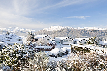 Sought after housing in heavy snow, Ambleside, Lake District National Park, Cumbria, England, United Kingdom, Europe