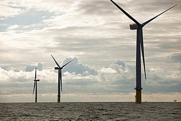 The Walney Offshore Windfarm, located 15km off Barrow in Furness in Cumbria, England, United Kingdom, Europe